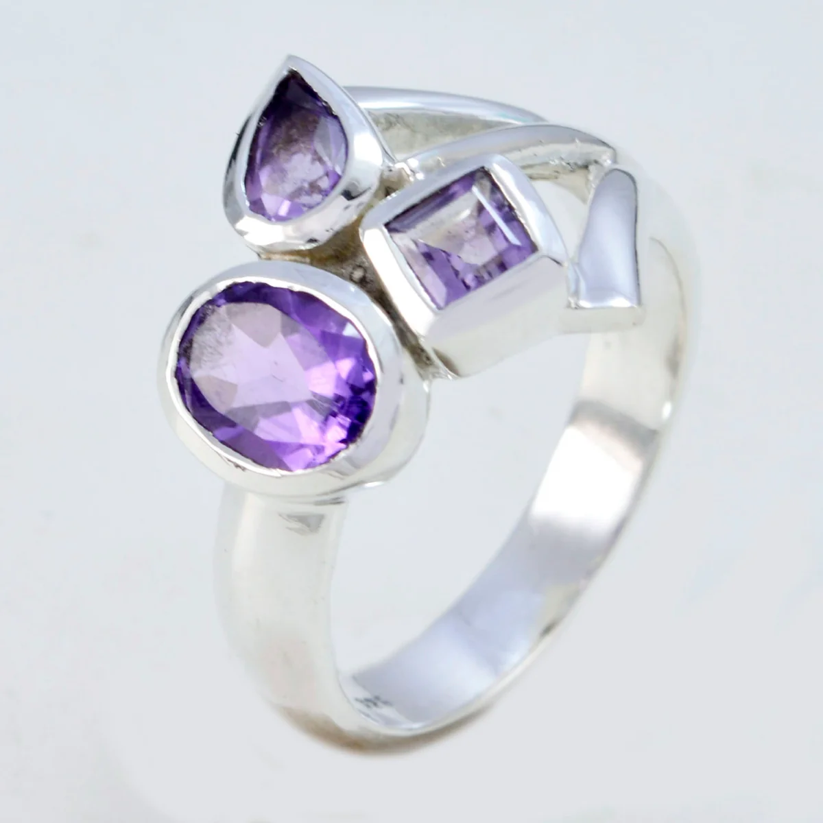 Amethyst Trilogy Moroccan 925 Silver Purple Gemstones Mid-weight Romantic Ring Jewellery - Image 2
