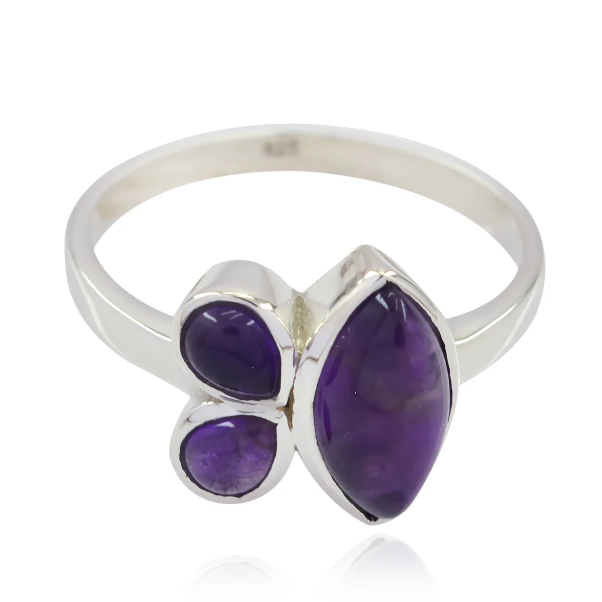 Amethyst Trilogy Moroccan 925 Sterling Silver Purple Gems Slim Boho Ring Jewellery - Image 3