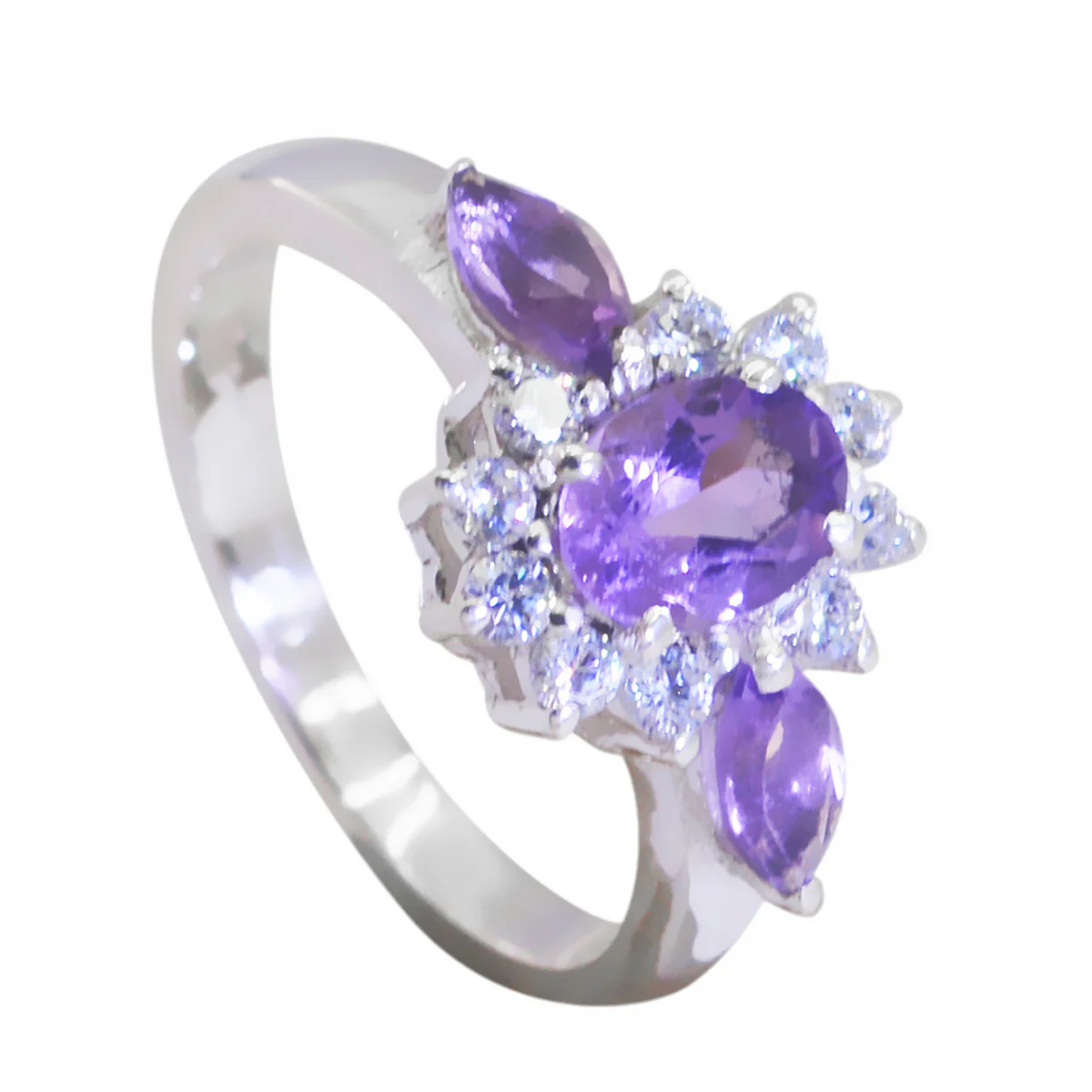Amethyst Trilogy Russian 92.5 Silver Purple Gemstone Tiny Artisan Ring Jewelry - Image 2