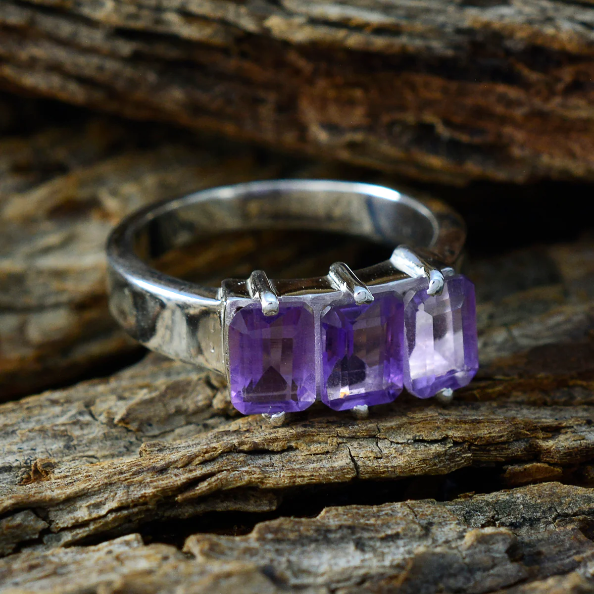 Amethyst Trilogy Turkish 925 Sterling Silver Purple Gemstones Whisper-thin Romantic Ring Jewellery - Image 4