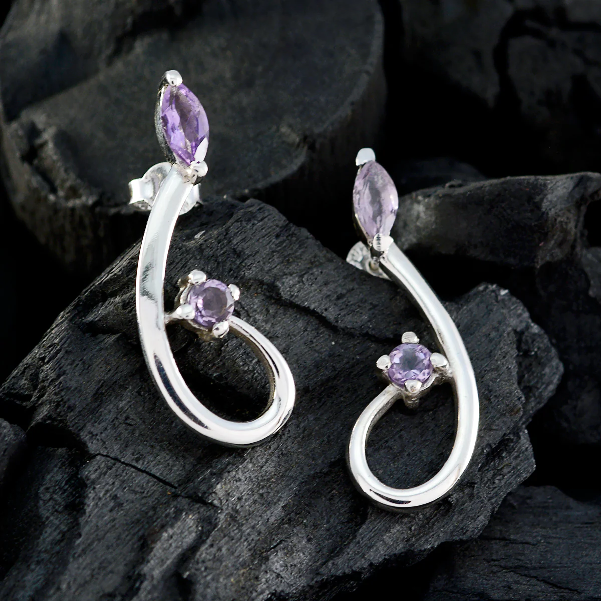 Amethyst Turkish Ana multiple Stud Purple Silver Earring - Image 2