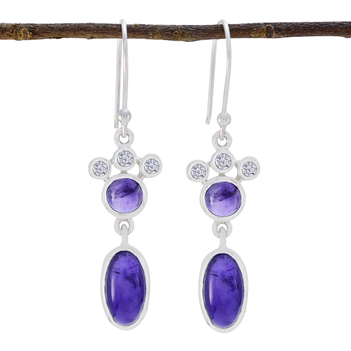 Amethyst Turkish Constanza multiple Dangle Purple Sterling Silver Earring