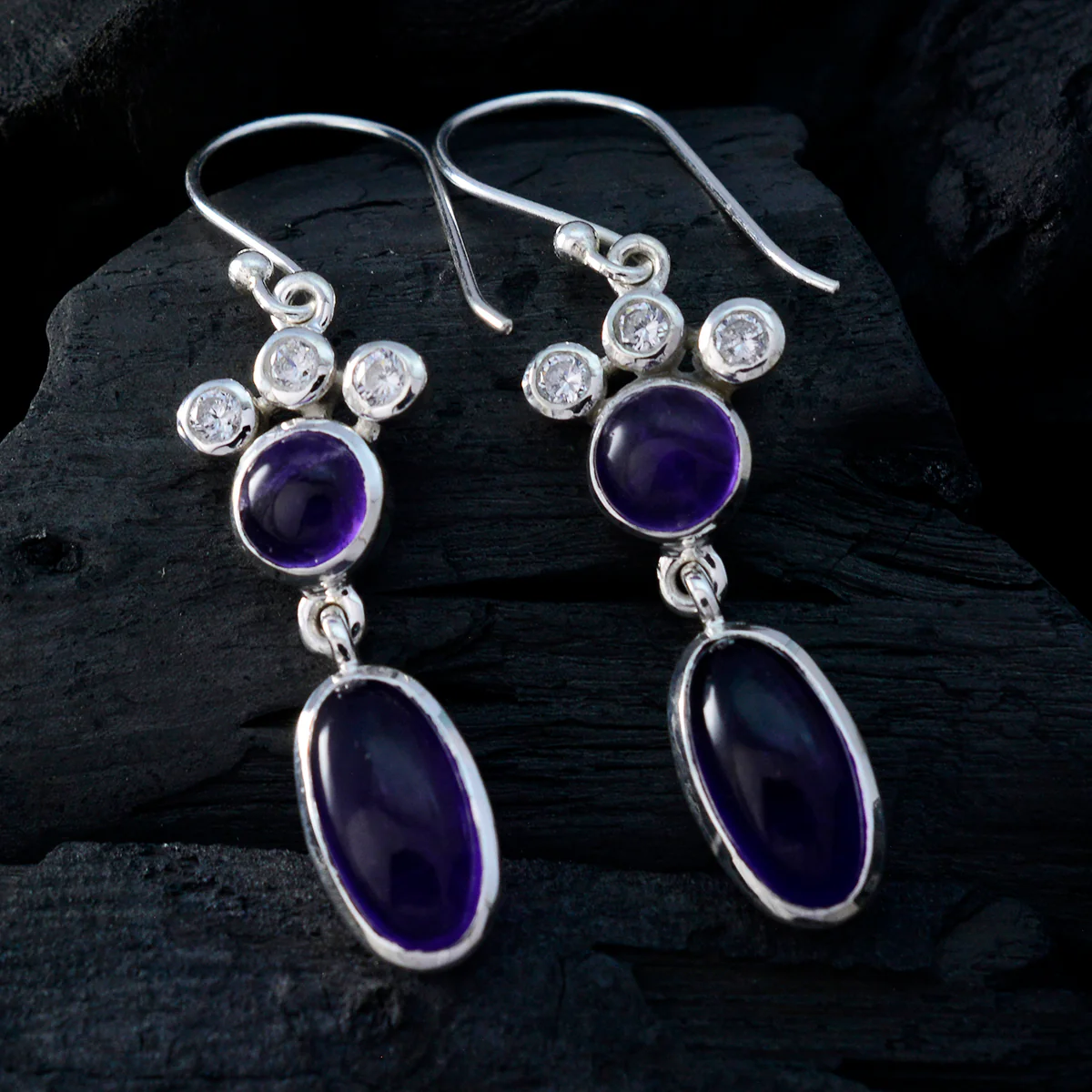Amethyst Turkish Constanza multiple Dangle Purple Sterling Silver Earring - Image 2