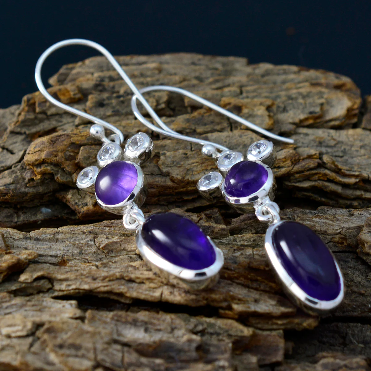 Amethyst Turkish Constanza multiple Dangle Purple Sterling Silver Earring - Image 3