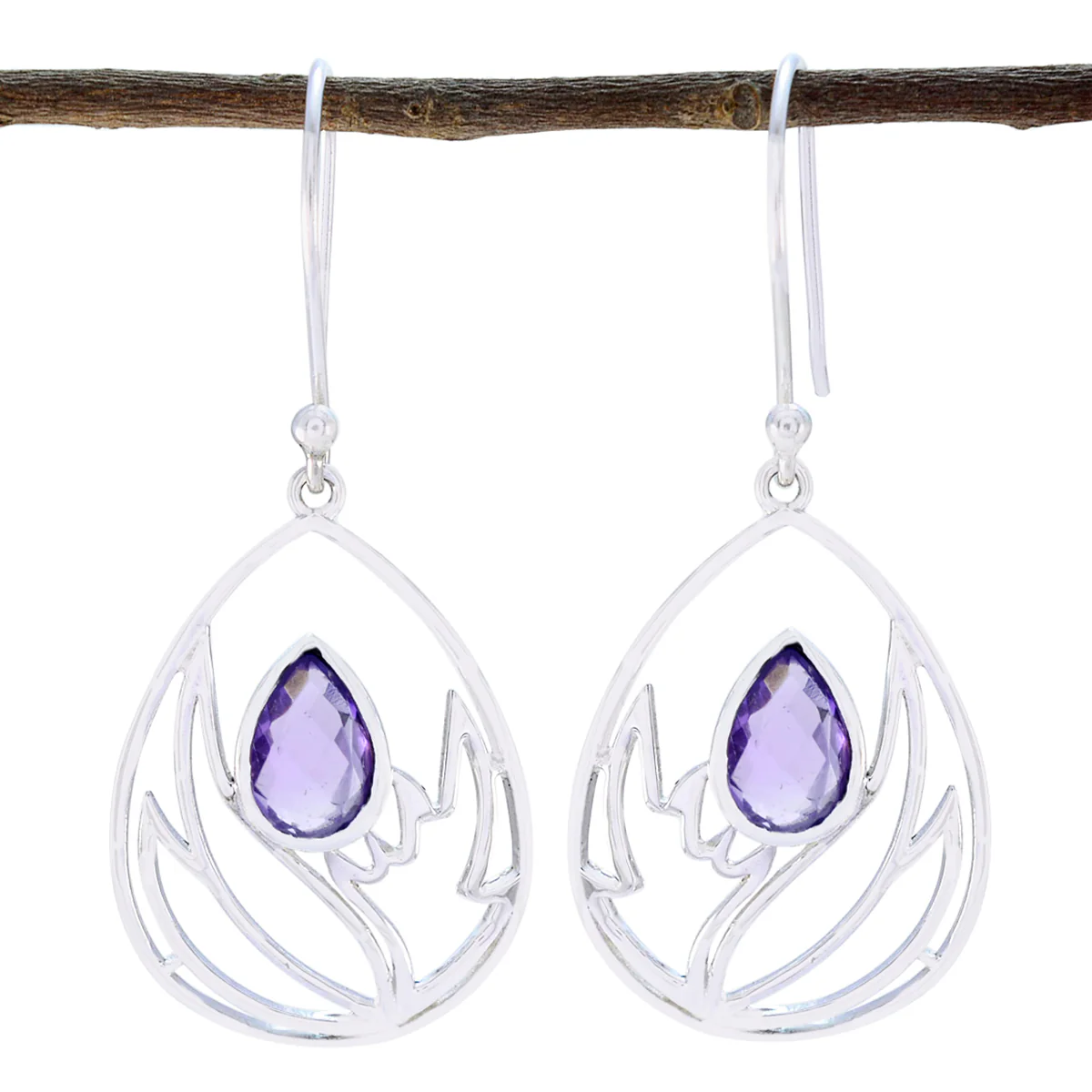 Amethyst Turkish Lucia Solitaire Dangle Purple 92.5 Silver Earring