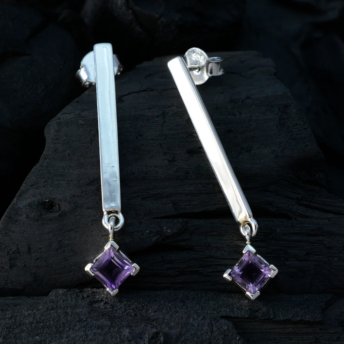 Amethyst Turkish Mila Solitaire Stud Purple Sterling Silver Earring - Image 2