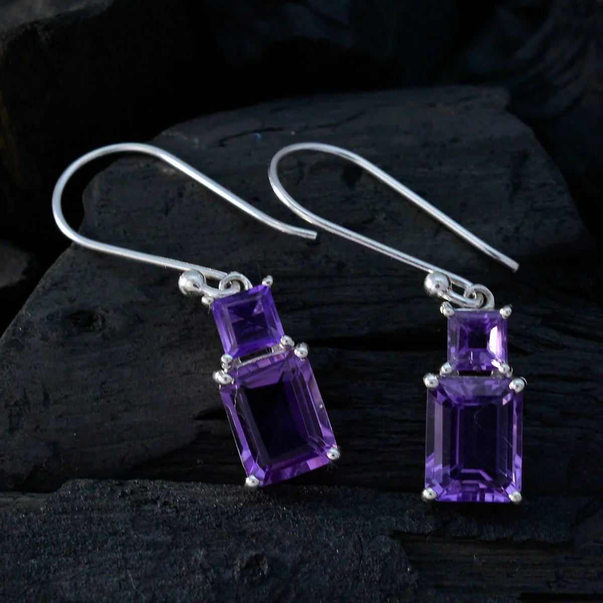 Amethyst Turkish Soo-jin multiple Dangle Purple Silver Earring - Image 2