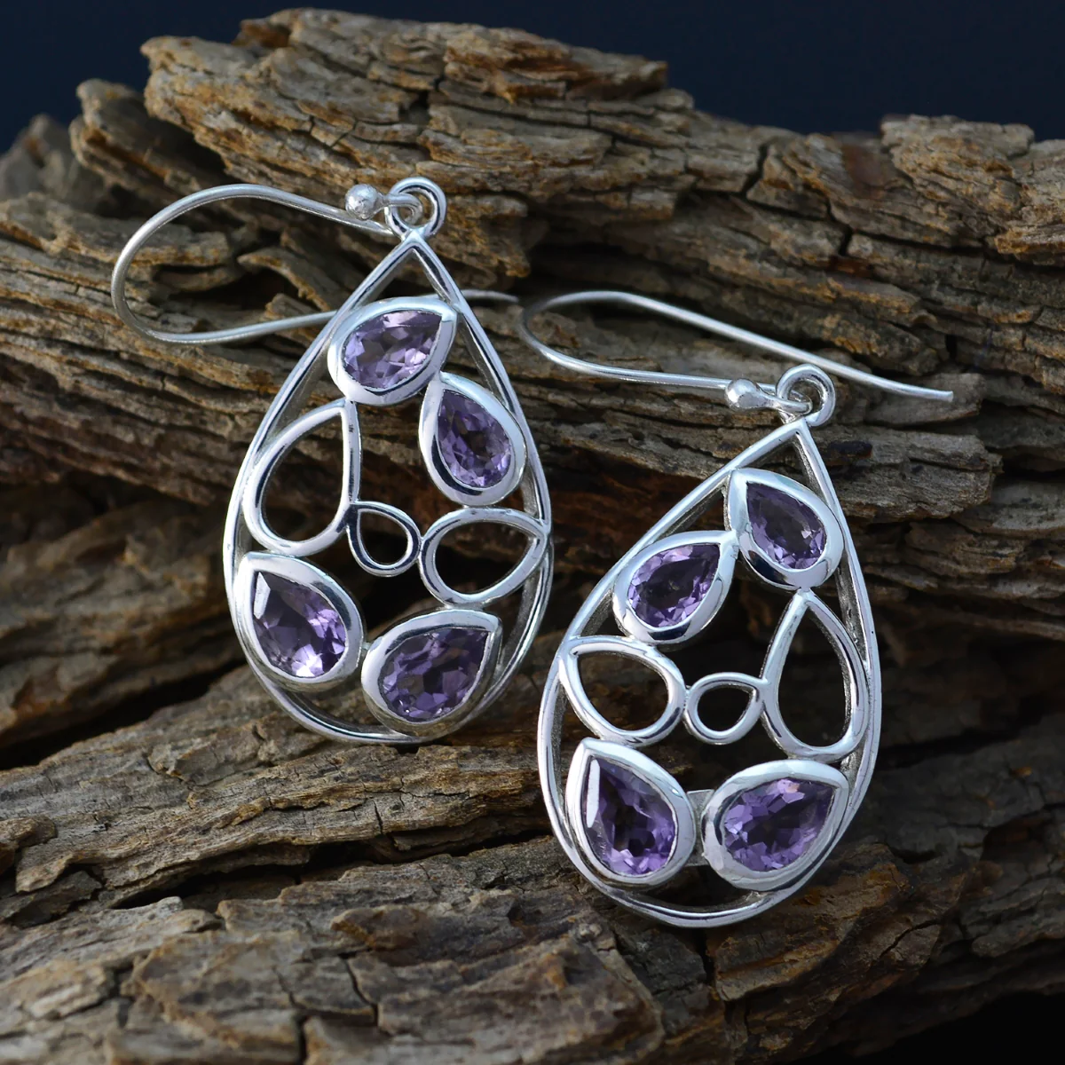 Amethyst Turkish Stella multiple Dangle Purple Sterling Silver Earring - Image 3