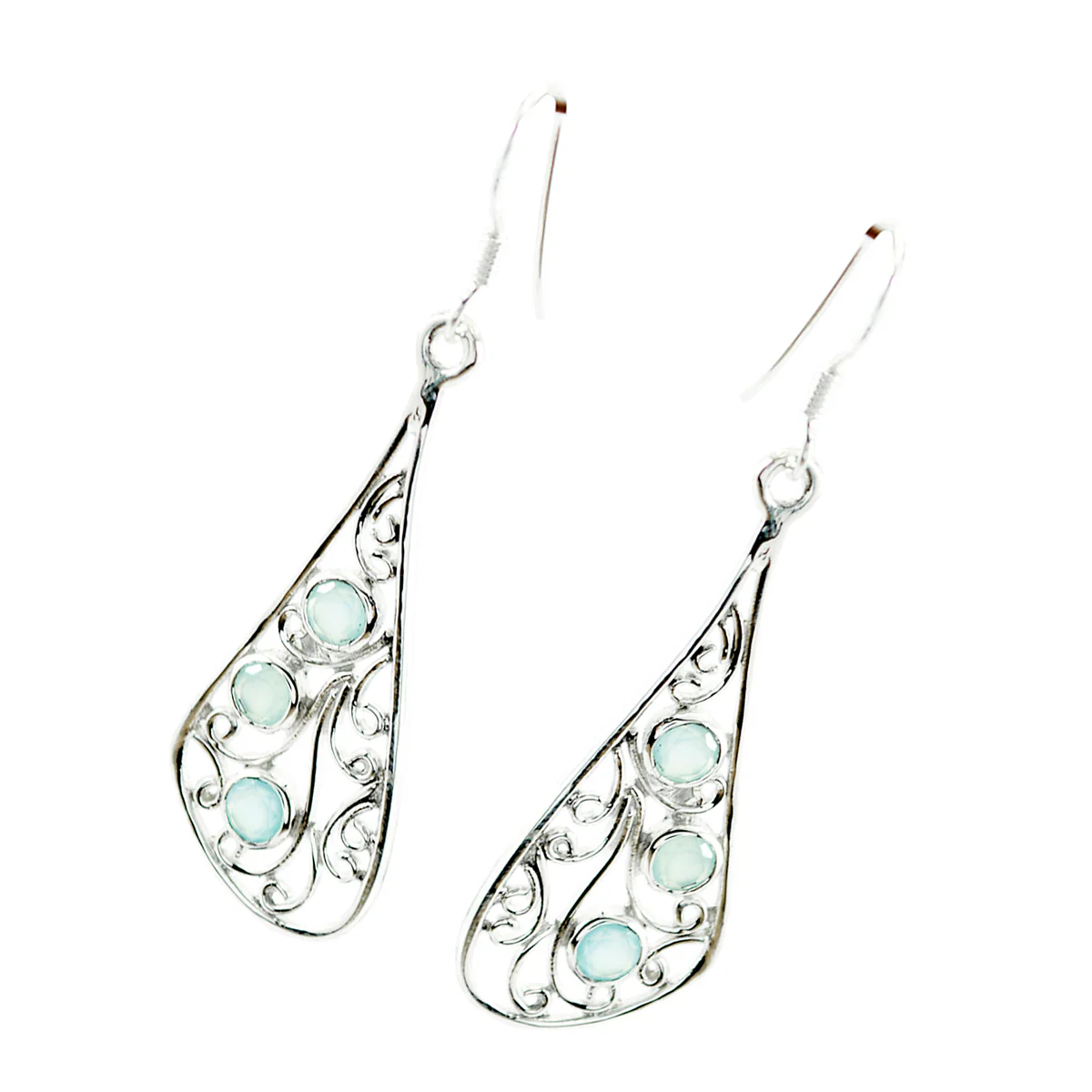 Aqua Chalcedony Australian Aiko multiple Dangle Green 925 Sterling Silver Earring - Image 3