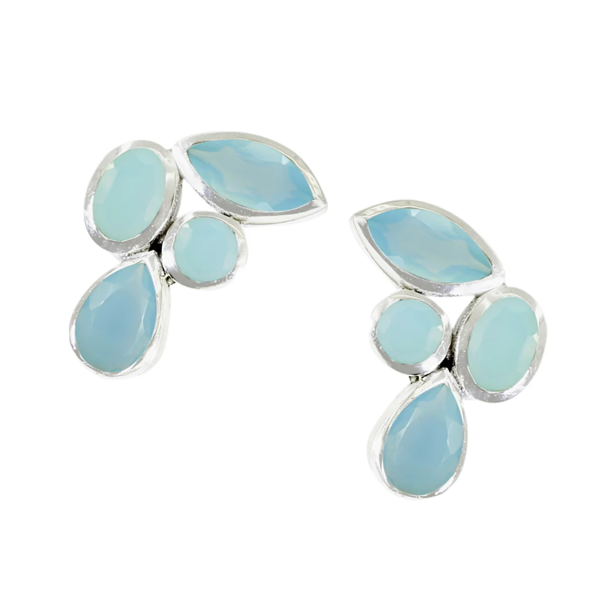 Aqua Chalcedony Australian Daniela quarter Stud Green Silver Earring - Image 3