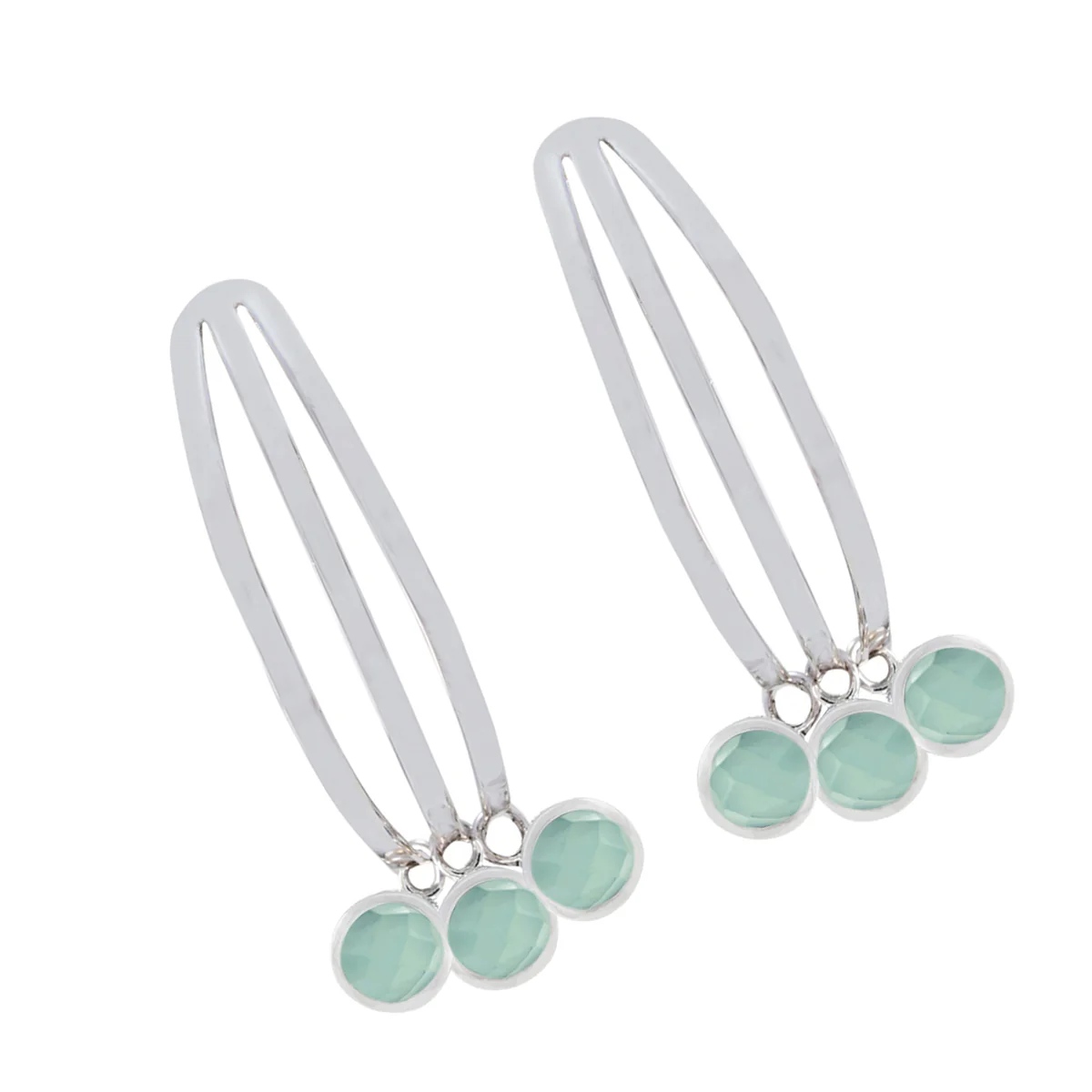 Aqua Chalcedony Korean Nayara multiple Stud Green 92.5 Silver Earring - Image 2