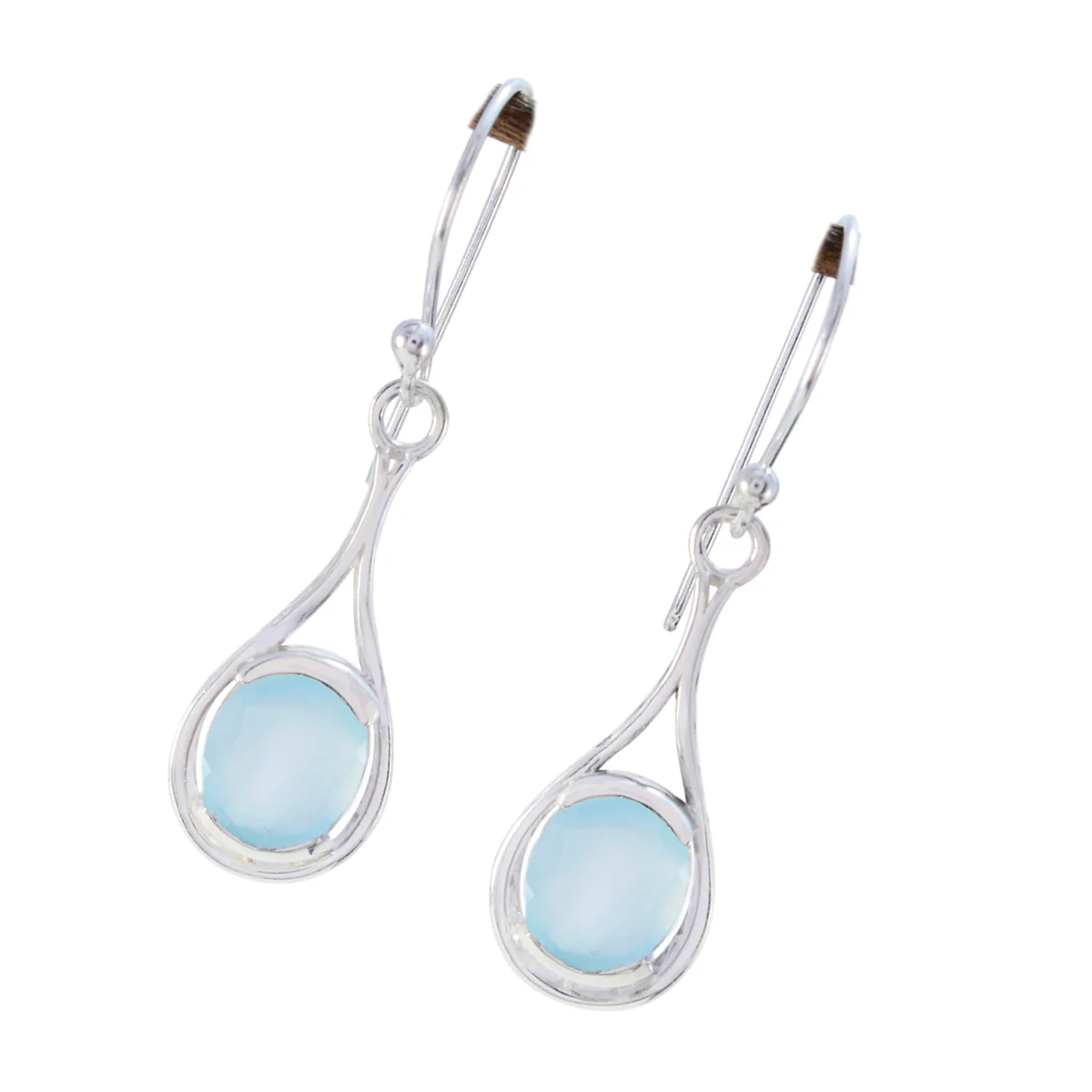 Aqua Chalcedony Moroccan Stella Solitaire Dangle Green 925 Silver Earring - Image 3