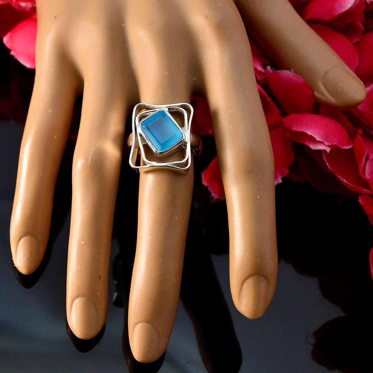 Aqua Chalcedony Solitaire African Sterling Silver Green Gemstones Mid-weight Signet Ring Jewelry - Image 5