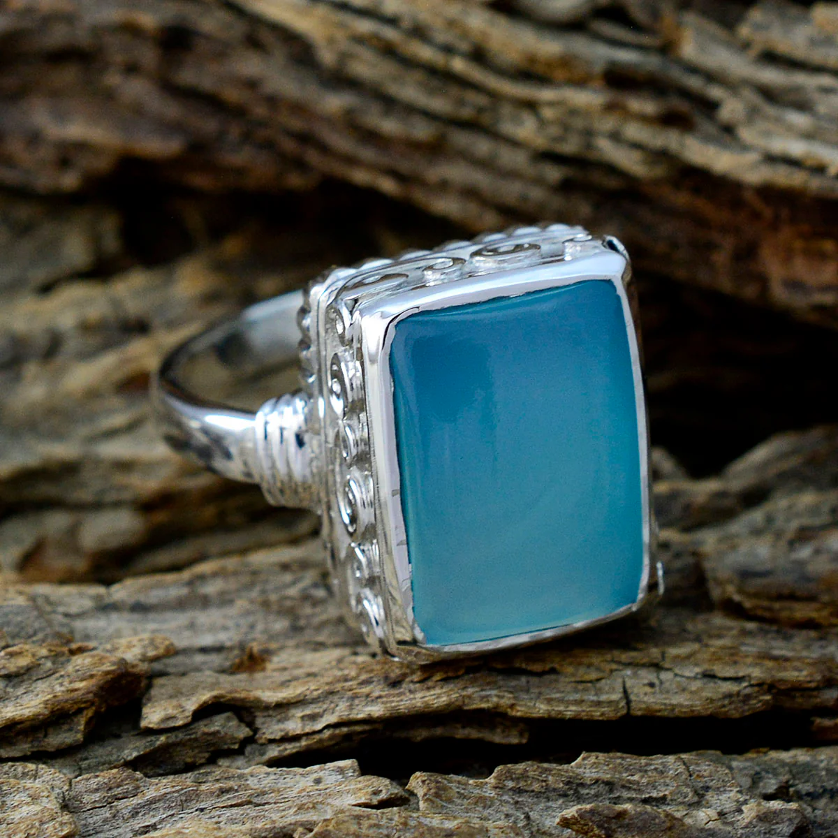 Aqua Chalcedony Solitaire Egyptian 925 Silver Green Gems Versatile Contemporary Ring Jewelry - Image 3
