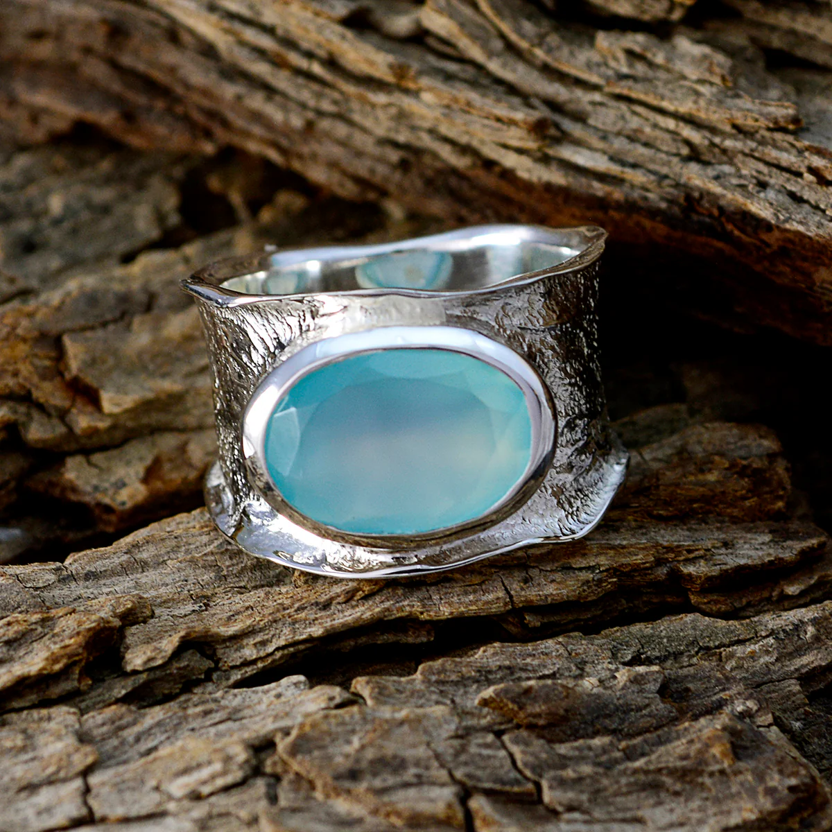 Aqua Chalcedony Solitaire German 92.5 Silver Green Gemstones Edgy Oversized Band Jewellery - Image 3