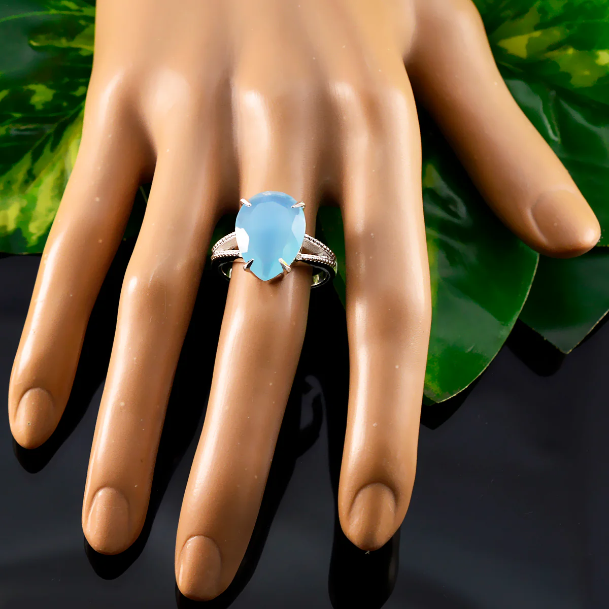 Aqua Chalcedony Solitaire German Sterling Silver Green Gemstones Eye-catching Romantic Ring Jewelry - Image 5