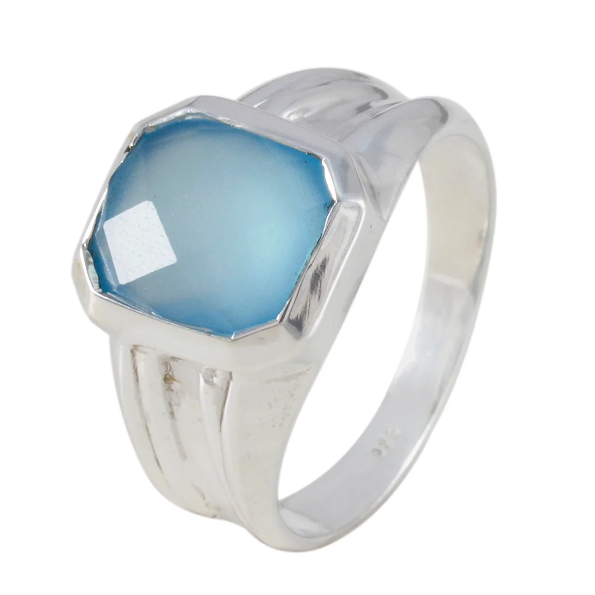 Aqua Chalcedony Solitaire Indian Silver Green Gems Eye-catching Abstract Ring Jewellery - Image 2