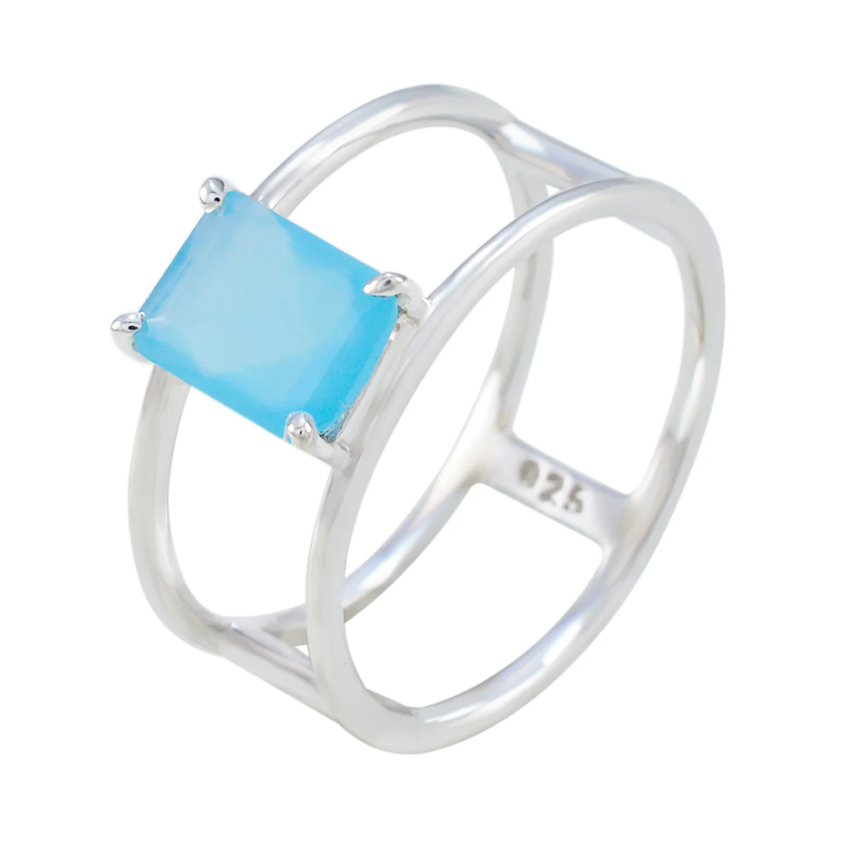 Aqua Chalcedony Solitaire Japanese 925 Silver Green Gems Whisper-thin Geometric Band Jewelry - Image 2