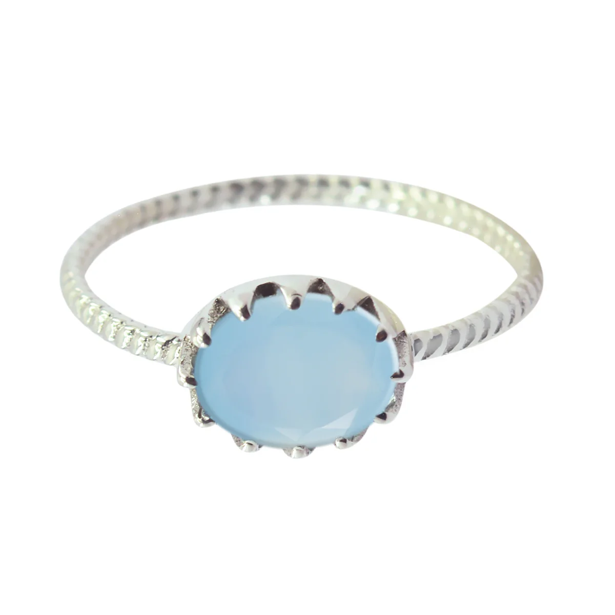 Aqua Chalcedony Solitaire Japanese 925 Sterling Silver Green Gemstone Elegant  Twist Ring Jewelry