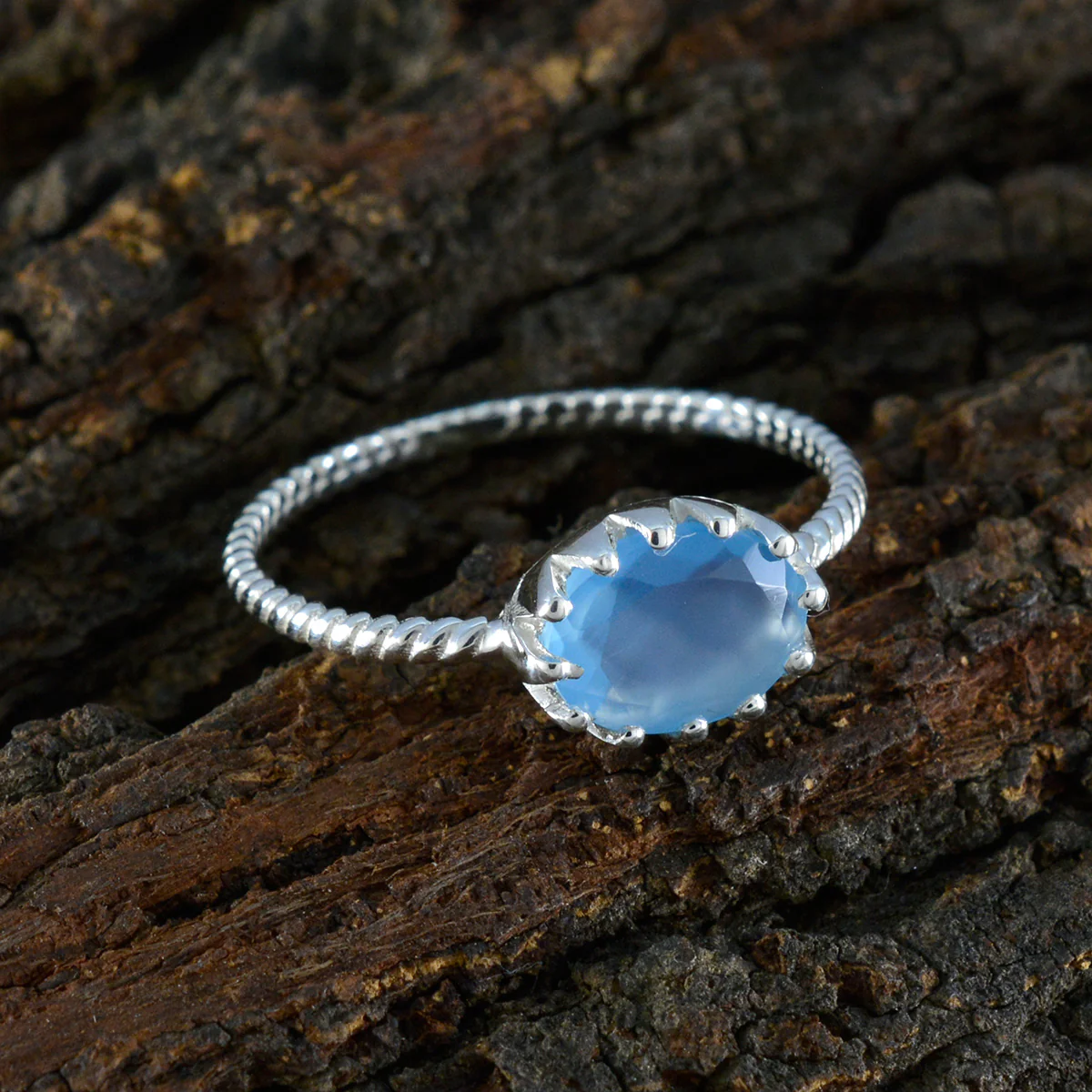 Aqua Chalcedony Solitaire Japanese 925 Sterling Silver Green Gemstone Elegant  Twist Ring Jewelry - Image 2
