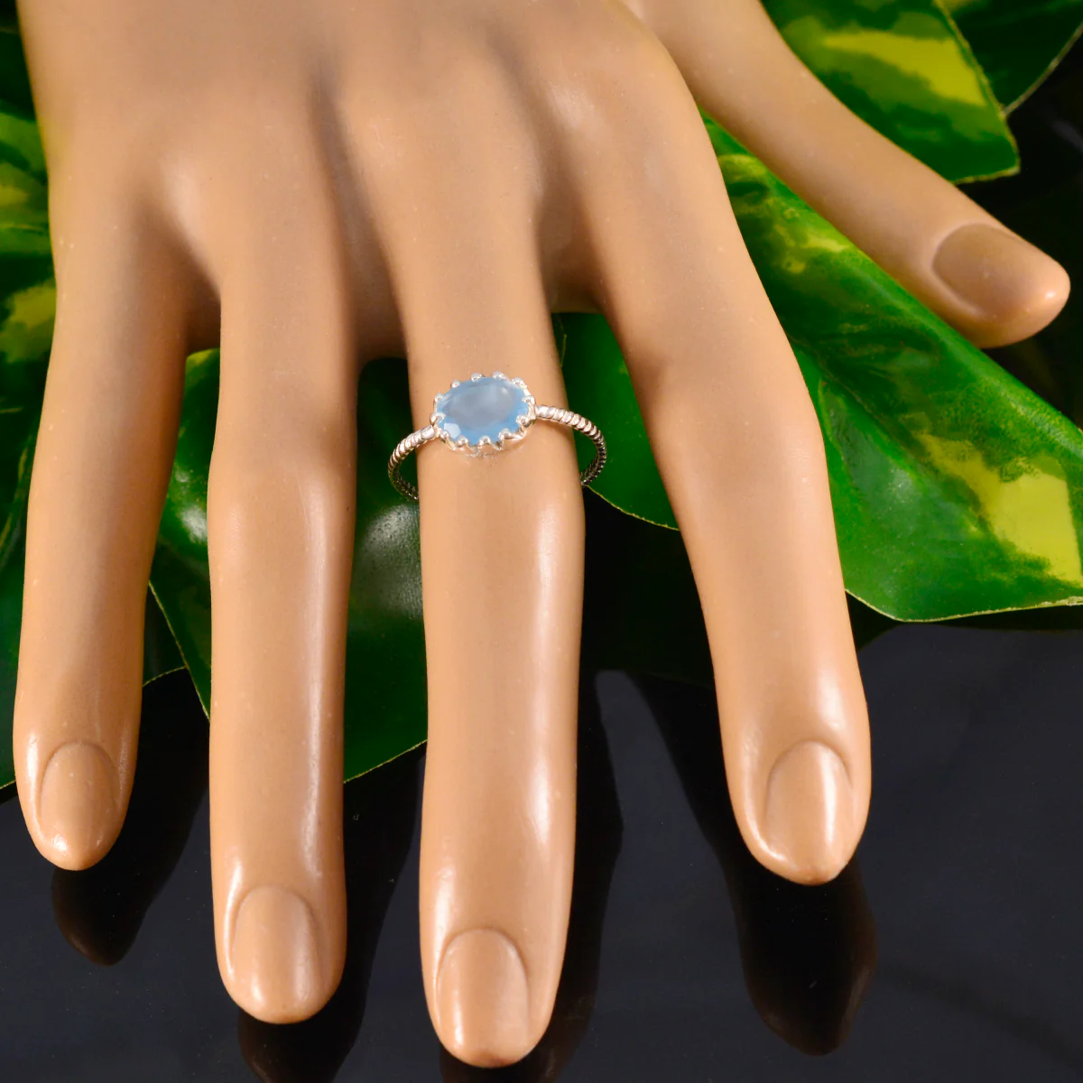 Aqua Chalcedony Solitaire Japanese 925 Sterling Silver Green Gemstone Elegant  Twist Ring Jewelry - Image 4