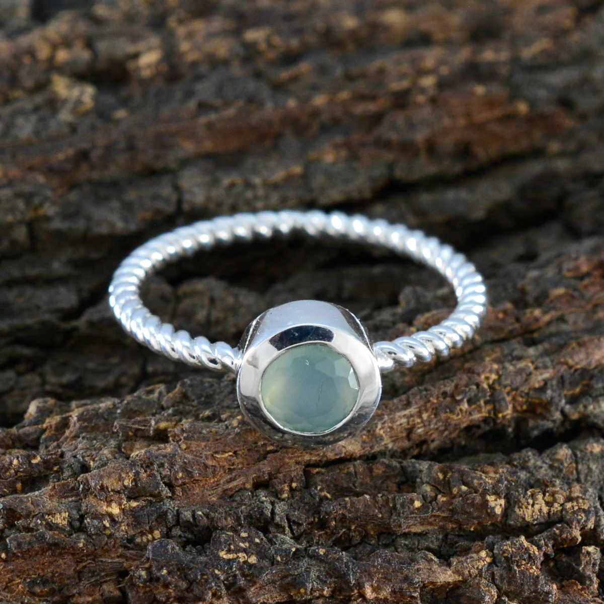 Aqua Chalcedony Solitaire Korean Sterling Silver Green Gems Delicate Trendy Ring Jewellery - Image 3