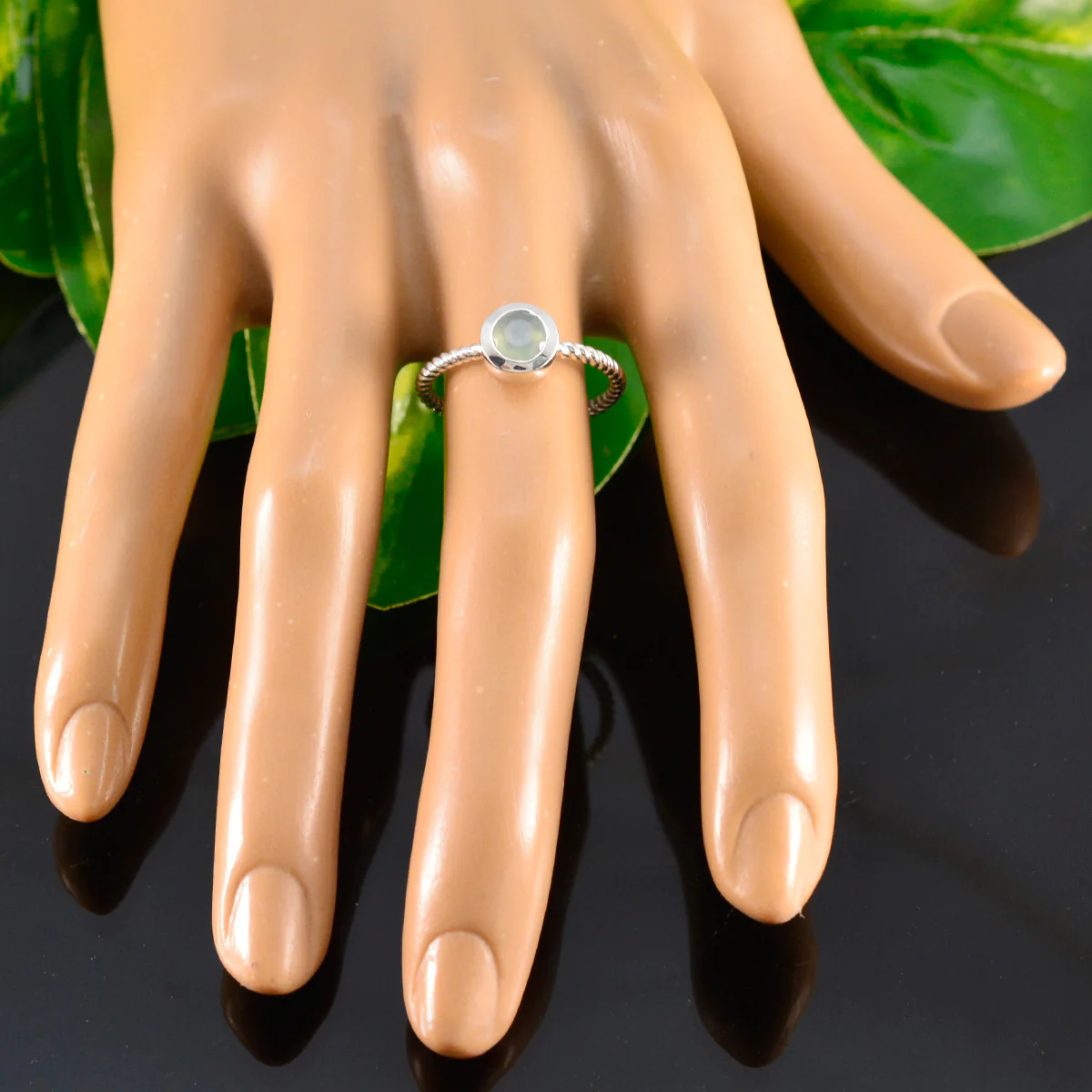 Aqua Chalcedony Solitaire Korean Sterling Silver Green Gems Delicate Trendy Ring Jewellery - Image 5
