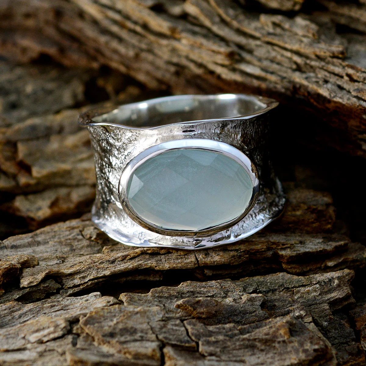 Aqua Chalcedony Solitaire Russian 925 Silver Green Gemstone Essential Oversized Band Jewelry - Image 3