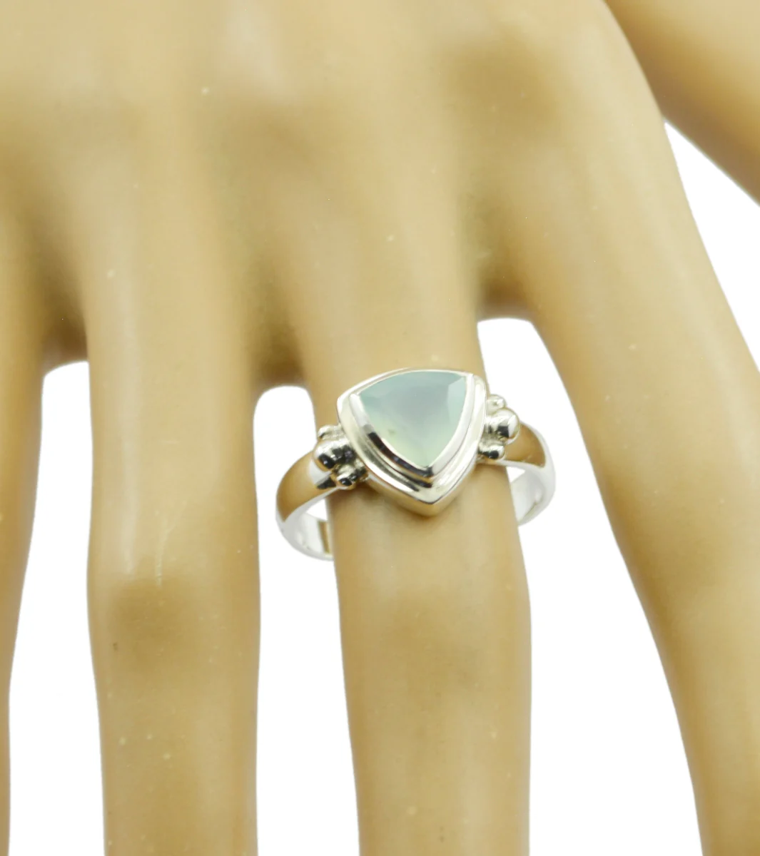 Aqua Chalcedony Solitaire Russian 925 Sterling Silver Green Gemstone Slim Boho Ring Jewellery - Image 2