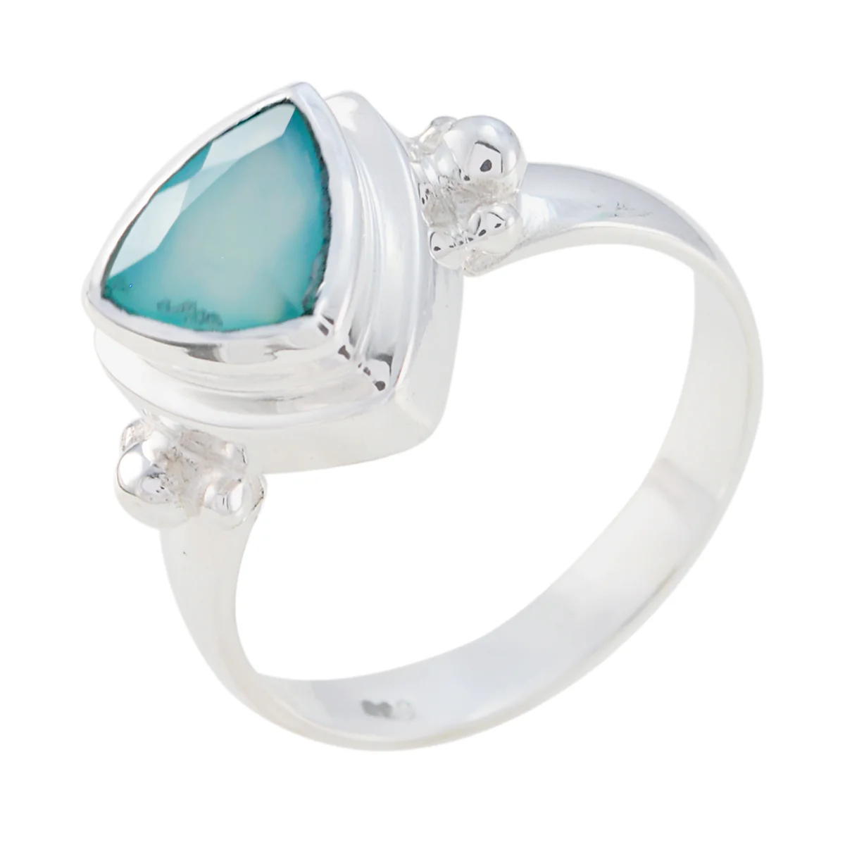 Aqua Chalcedony Solitaire Russian 925 Sterling Silver Green Gemstone Slim Boho Ring Jewellery - Image 3