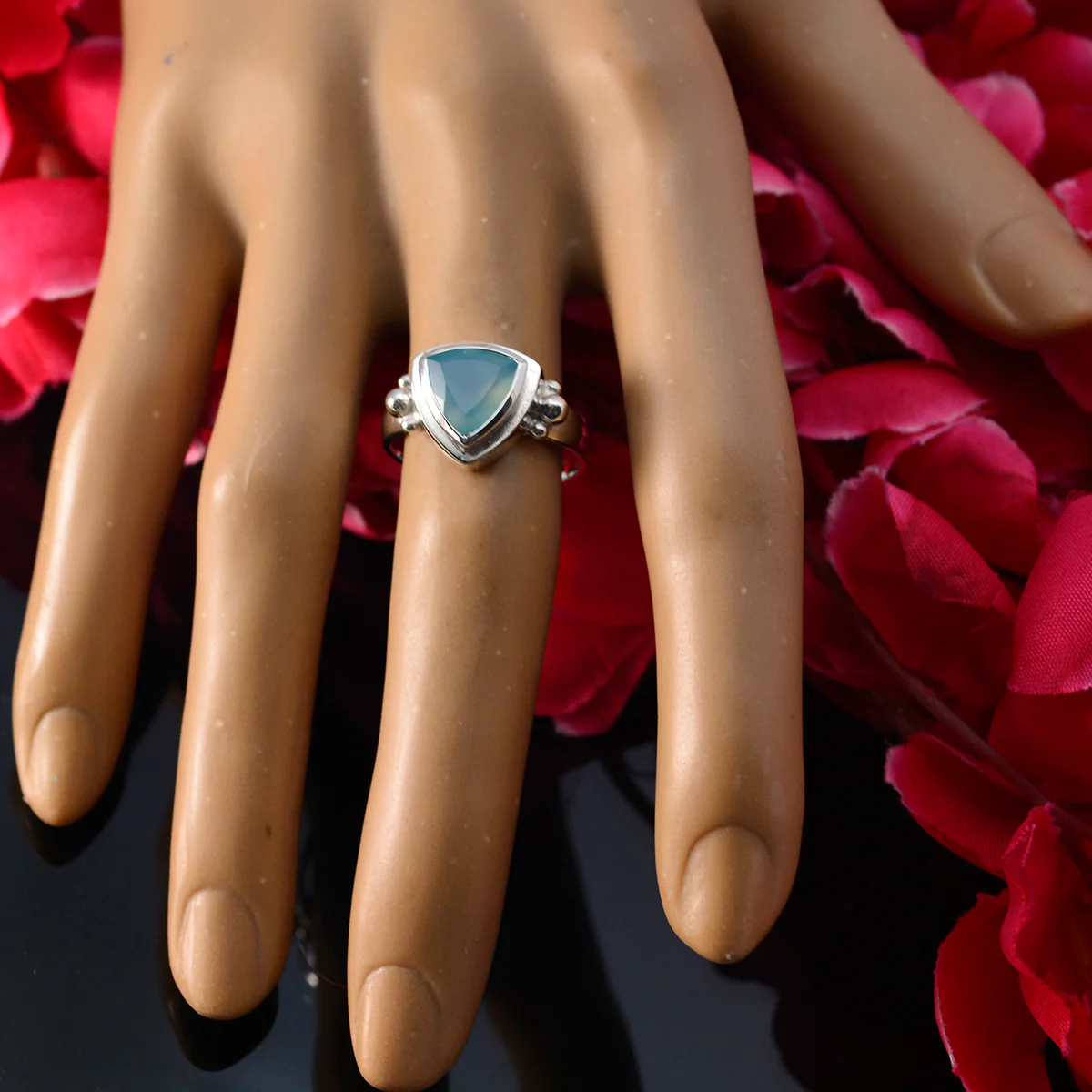 Aqua Chalcedony Solitaire Russian 925 Sterling Silver Green Gemstone Slim Boho Ring Jewellery - Image 6