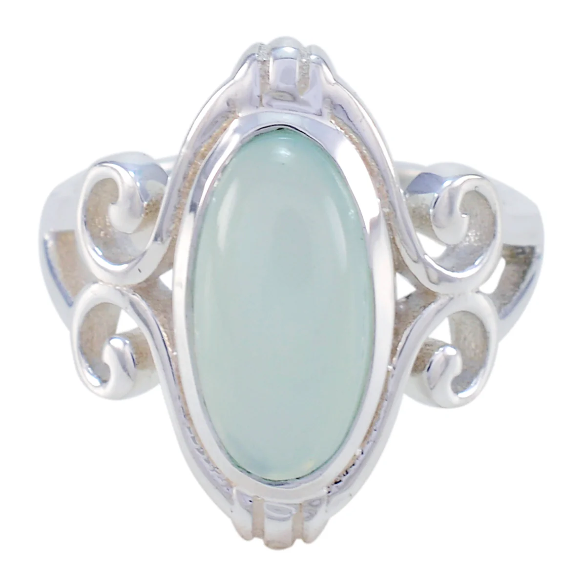 Aqua Chalcedony Solitaire Spanish Silver Green Gems Minimal Rope-Wire Ring Jewellery