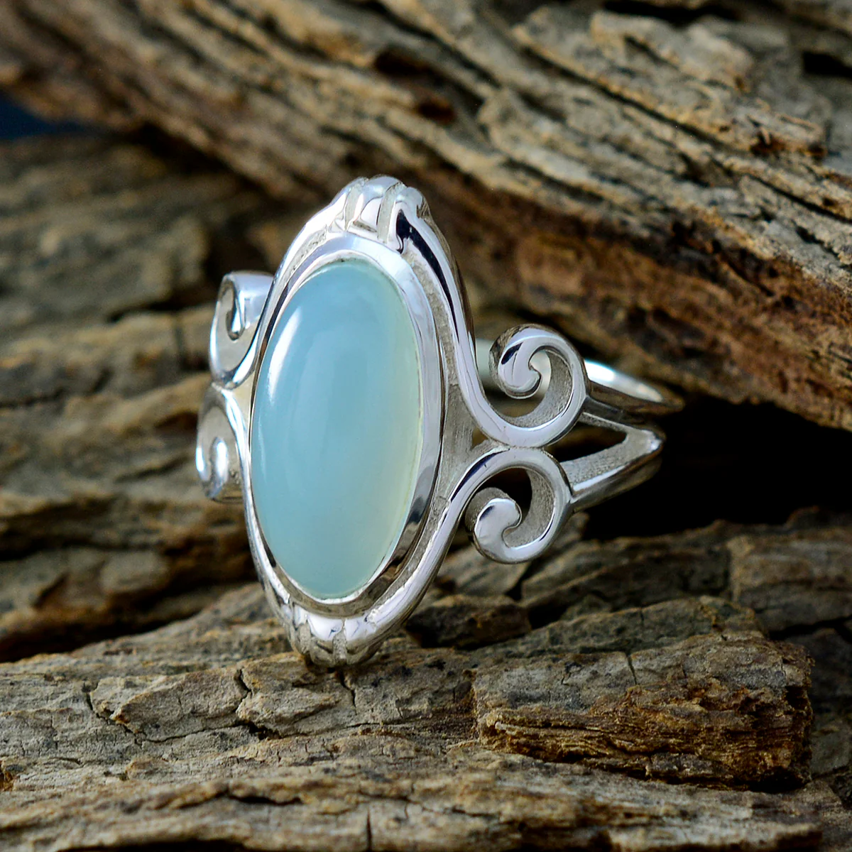 Aqua Chalcedony Solitaire Spanish Silver Green Gems Minimal Rope-Wire Ring Jewellery - Image 3