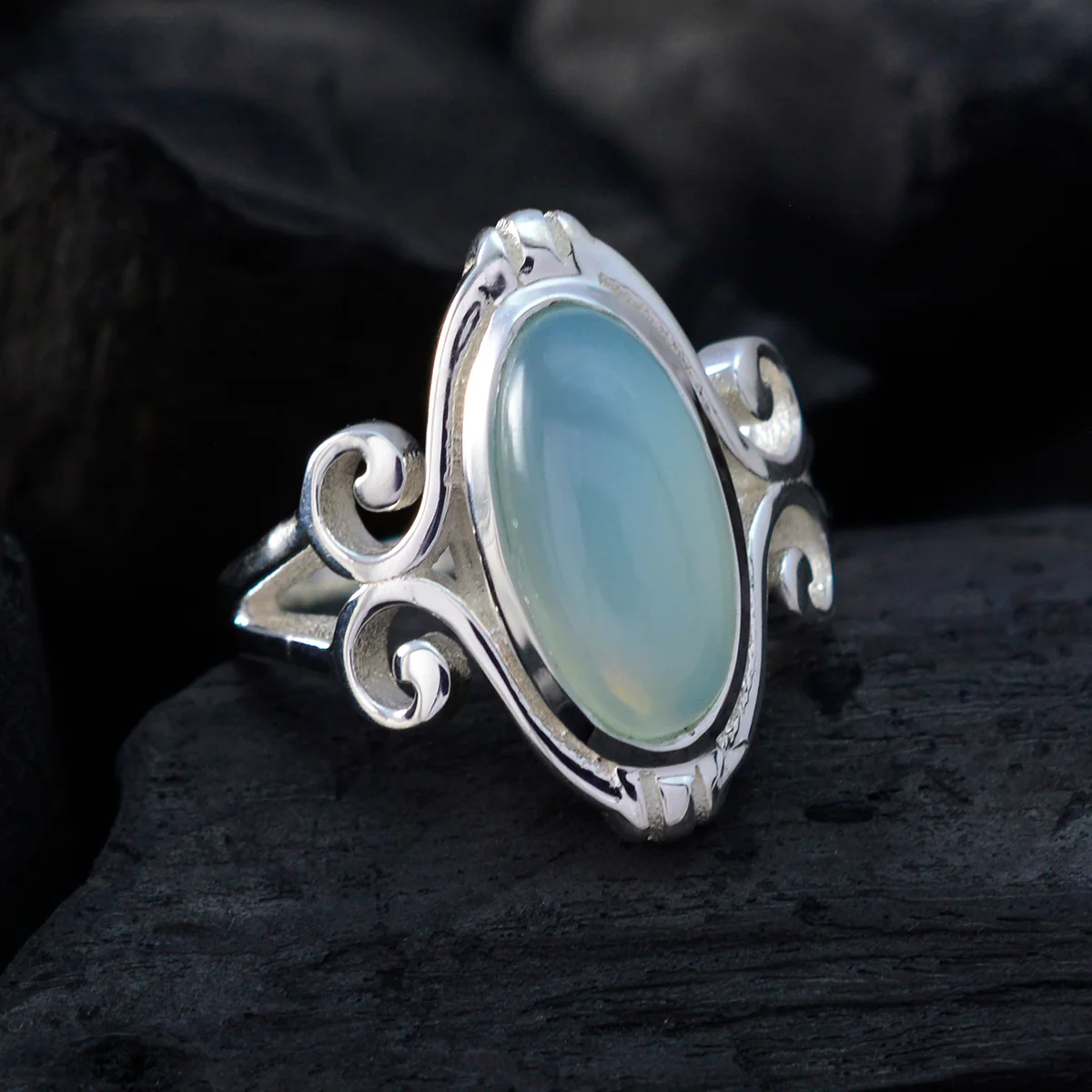 Aqua Chalcedony Solitaire Spanish Silver Green Gems Minimal Rope-Wire Ring Jewellery - Image 4