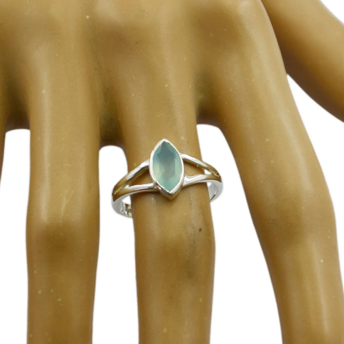 Aqua Chalcedony Solitaire Turkish Silver Green Gems Delicate Geometric Ring Jewellery - Image 3