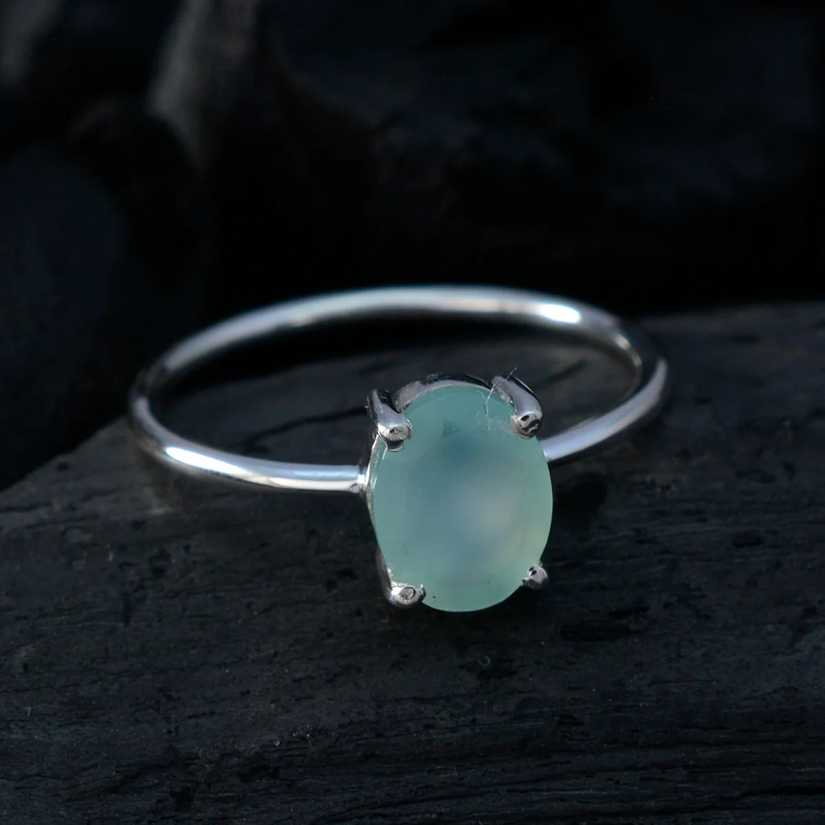 Aqua Chalcedony Solitaire Turkish Sterling Silver Green Gems Elegant  Sophisticated Ring Jewelry - Image 4