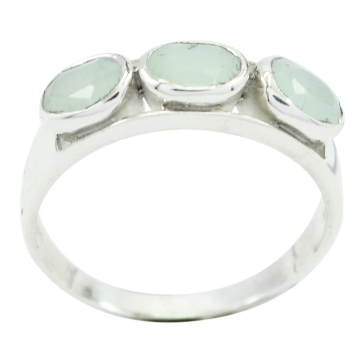 Aqua Chalcedony Trilogy Korean Sterling Silver Green Gemstones Delicate Glamorous Ring Jewelry - Image 2