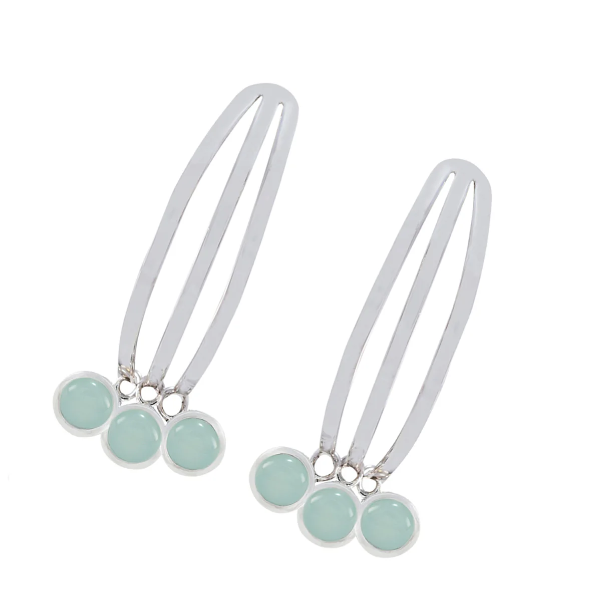 Aqua Chalcedony Turkish Milagros multiple Stud Green Sterling Silver Earring - Image 3