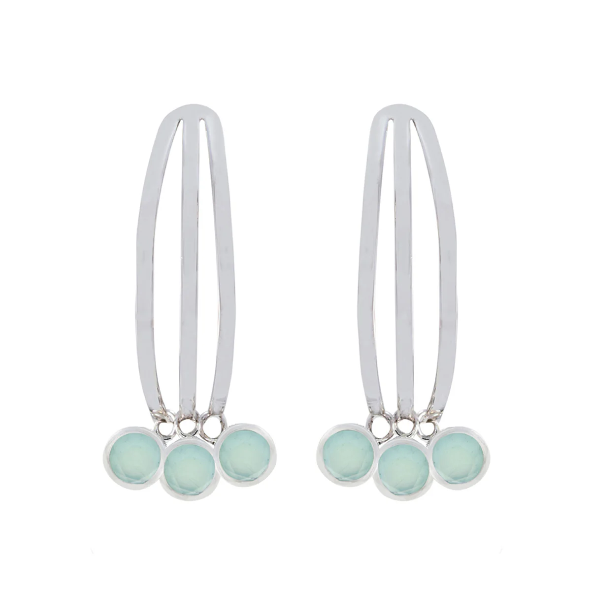 Aqua Chalcedony Turkish Patricia multiple Stud Green Silver Earring