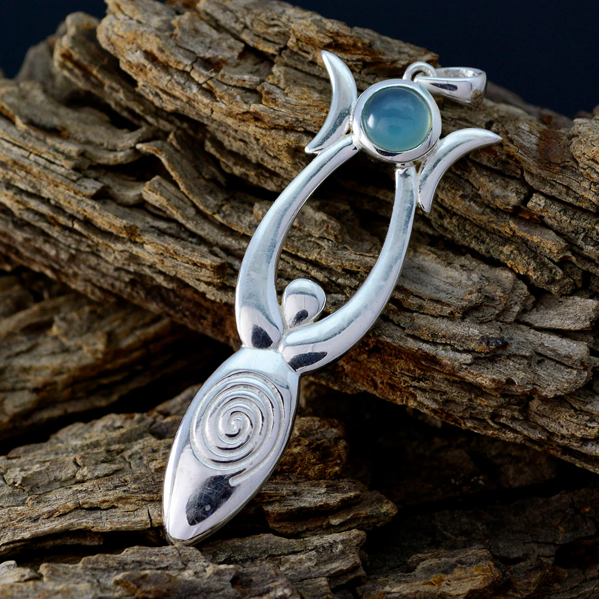 Aqua Chalcedony Whisper-thin French Silver Solitaire Chloe Cocktail Blue Pendant Jewelry - Image 2