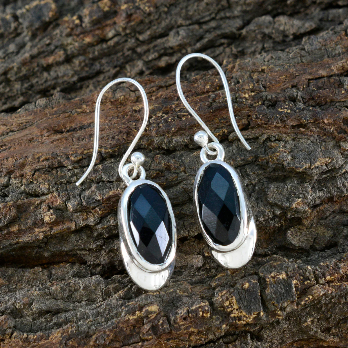 Black Onyx African Ines Solitaire Dangle Black Silver Earring - Image 4