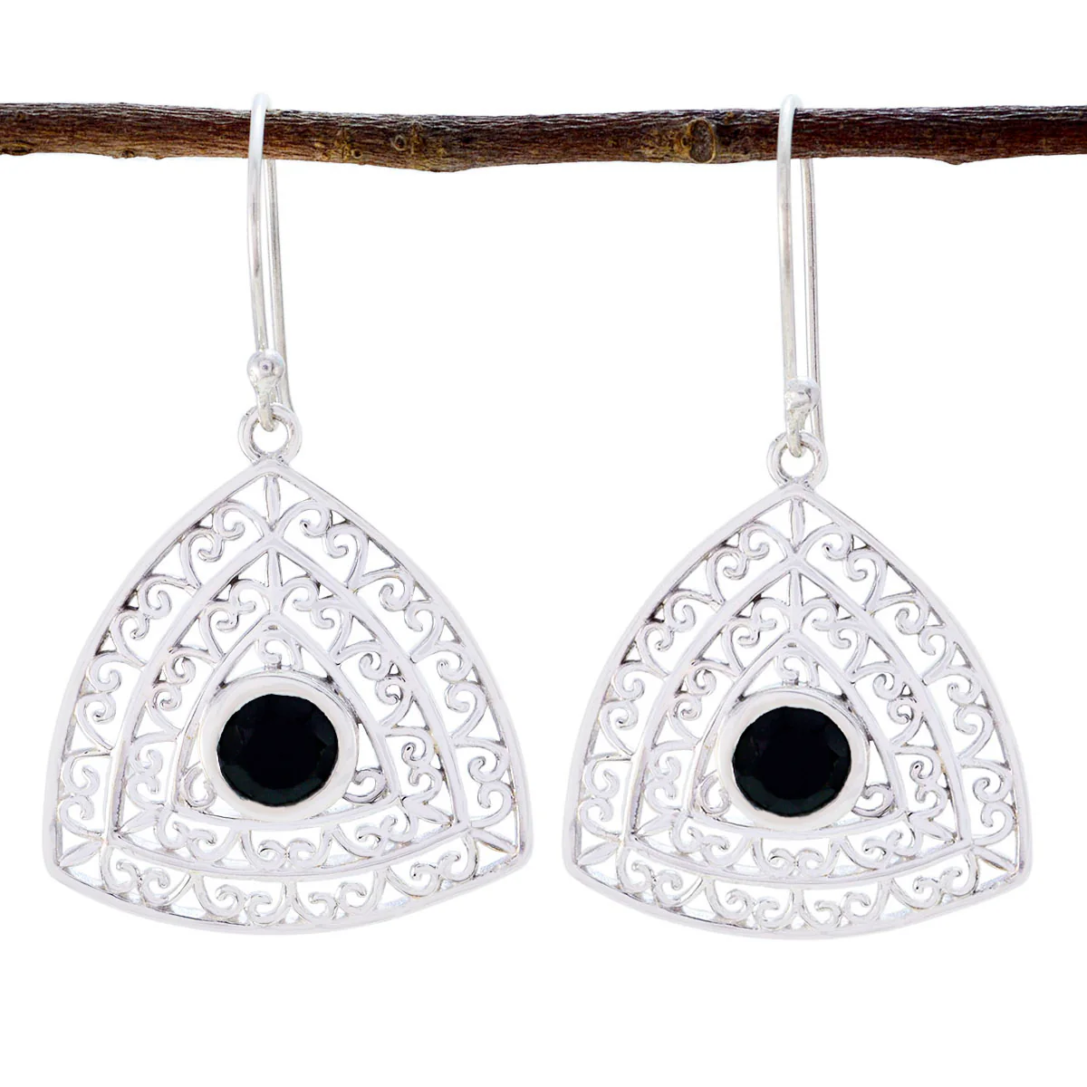 Black Onyx African Penelope Solitaire Dangle Black Sterling Silver Earring