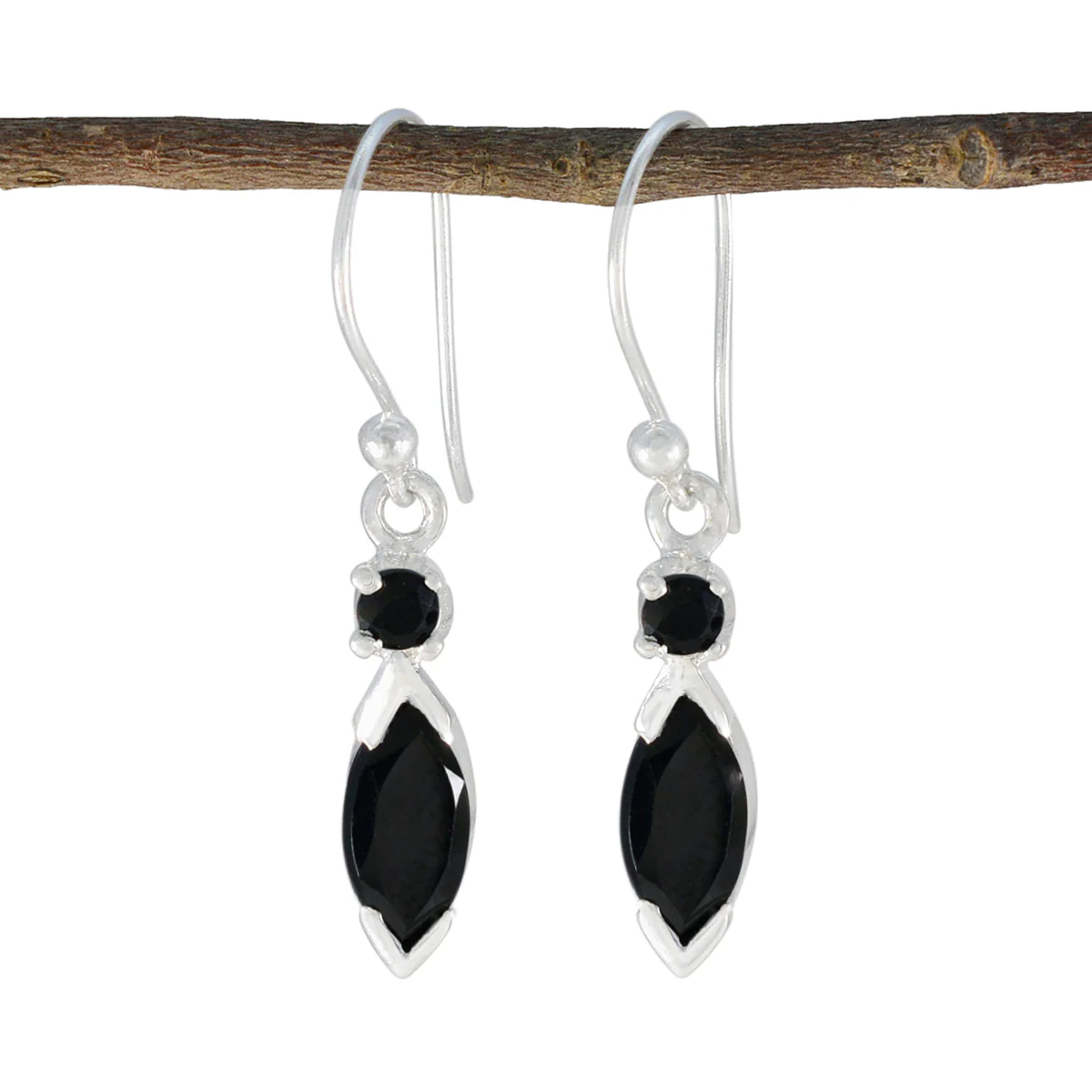 Black Onyx Australian Lucy Toi et Moi Dangle Black 92.5 Silver Earring