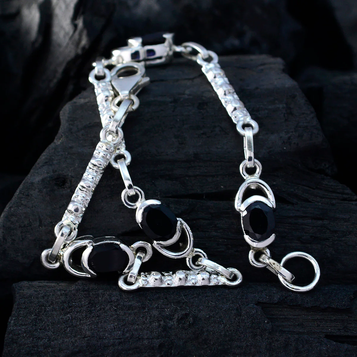 Black Onyx Christmas in July Dainty Black Silver Links Bracelet - Image 4