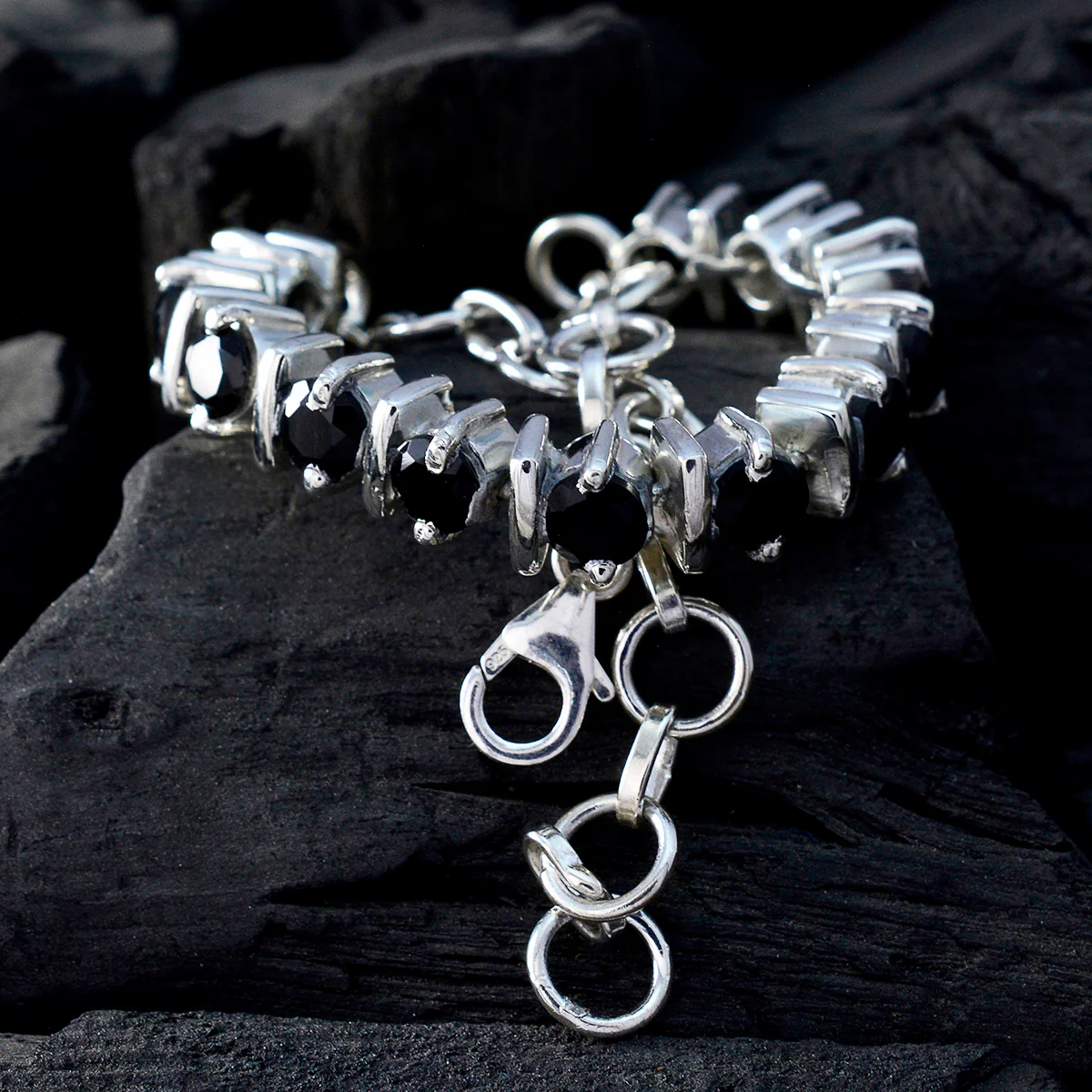Black Onyx Click Frenzy Mayhem Minimal Black 925 Silver Tennis Bracelet - Image 2