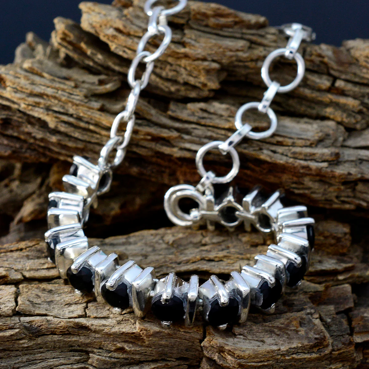 Black Onyx Click Frenzy Mayhem Minimal Black 925 Silver Tennis Bracelet - Image 3