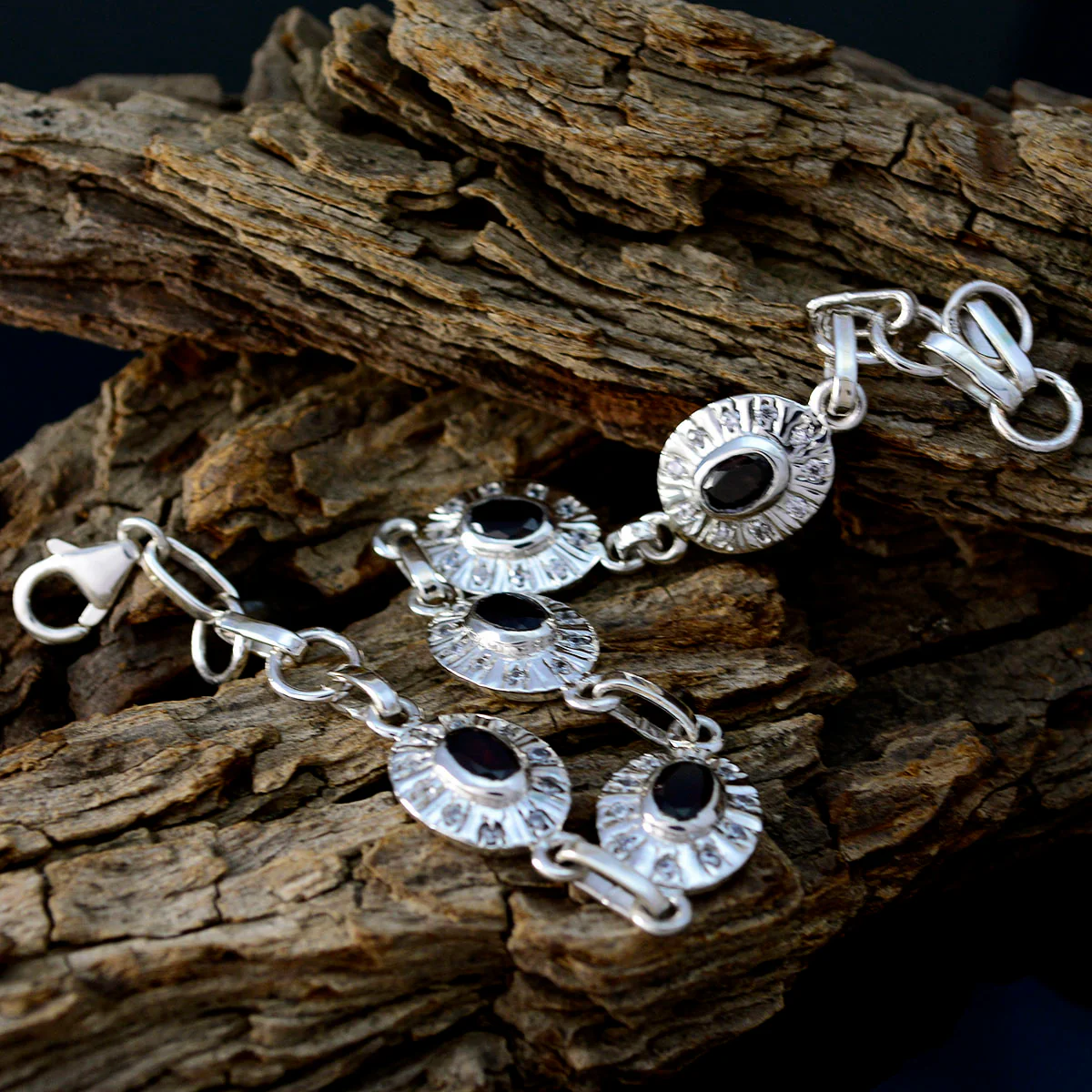 Black Onyx Columbus Day Whisper-thin Black Silver Links Bracelet - Image 3
