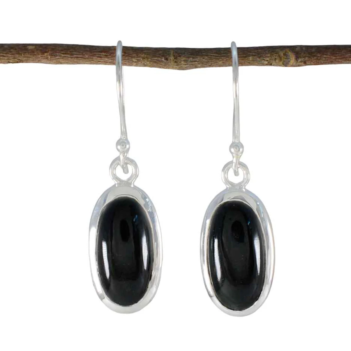 Black Onyx Egyptian Emma Solitaire Dangle Black Silver Earring
