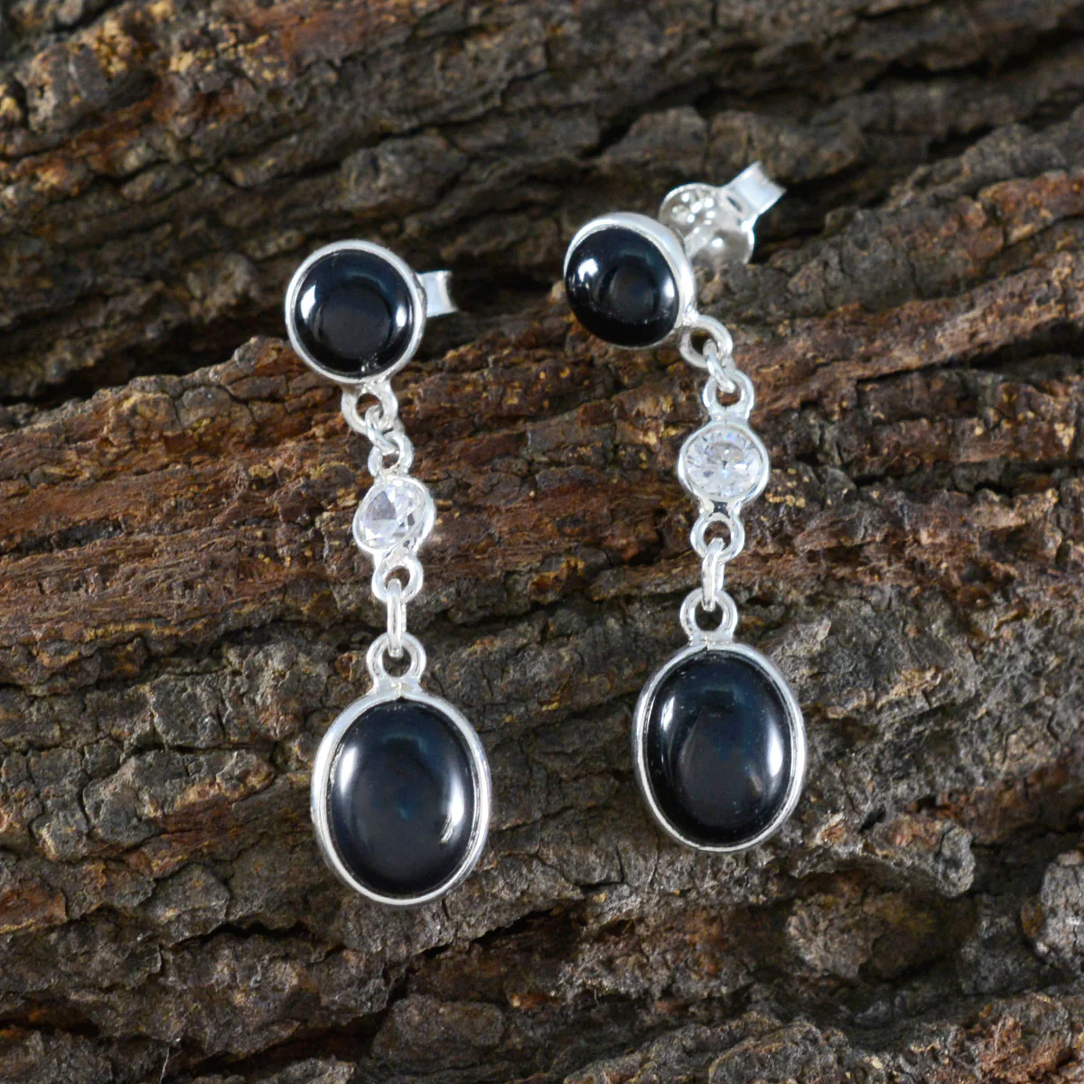 Black Onyx French Anna multiple Stud Black Sterling Silver Earring - Image 3
