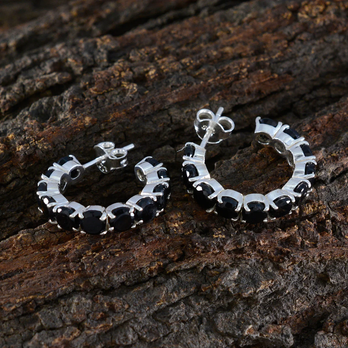 Black Onyx French Fernanda multiple Stud Black Silver Earring - Image 3